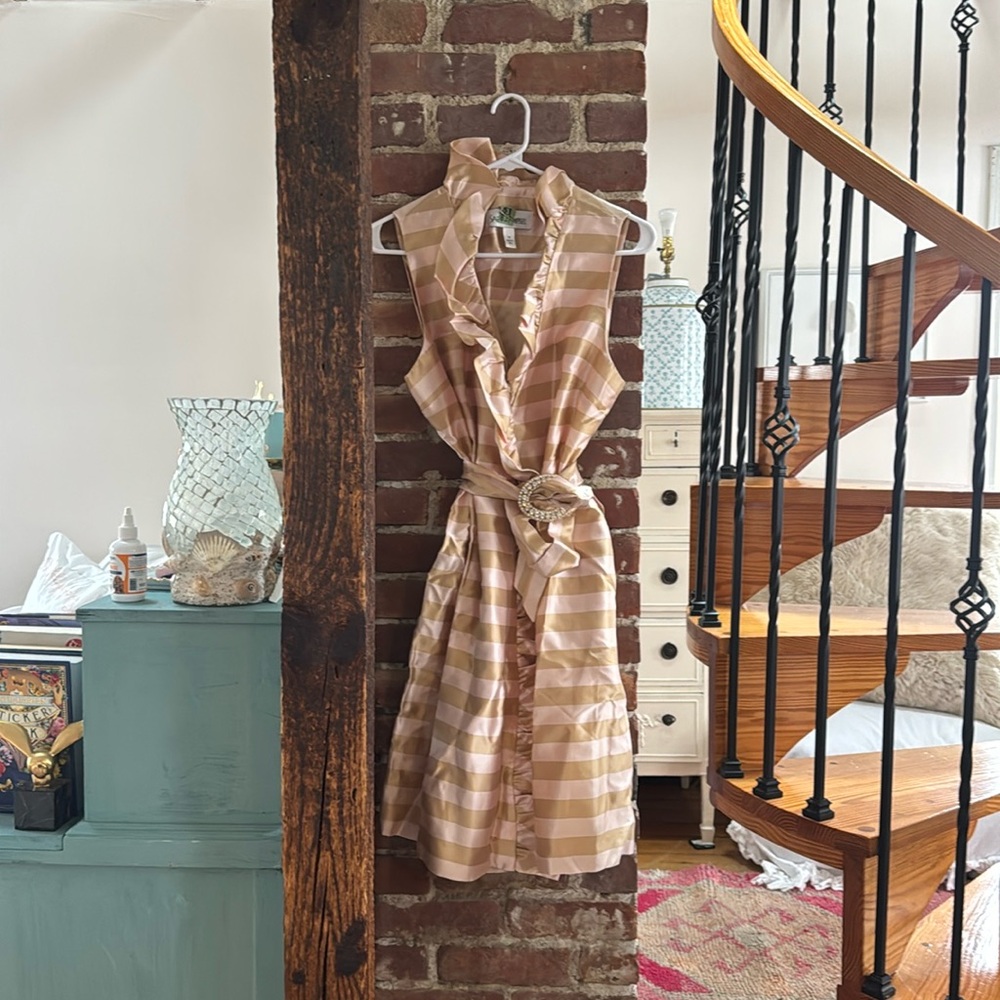 Sara Campbell Stripe Sleeveless Belted Dress